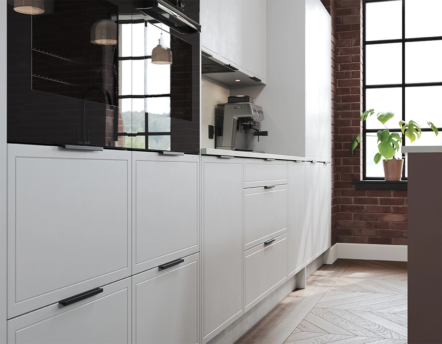 NMB Kitchens and Bathrooms showcasing the Langley In Frame kitchen effect door range in Porcelain