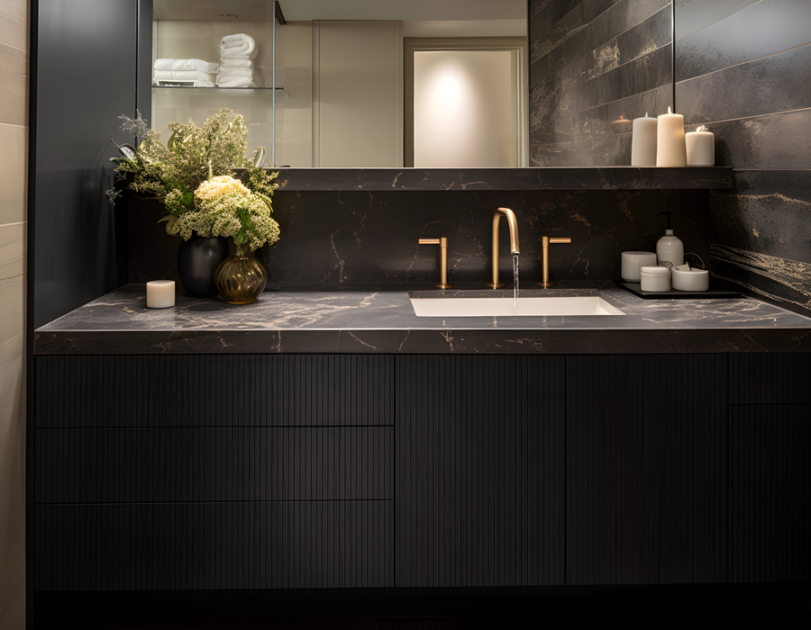 Black Ash Reeded Bathrooms by NMB Kitchens and Bathrooms.