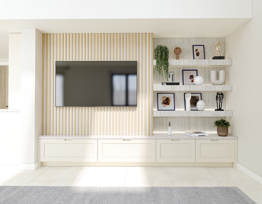 Shaker Kitchen Door, Crathorne with integrated handle (Edge) with Oak backplate option.