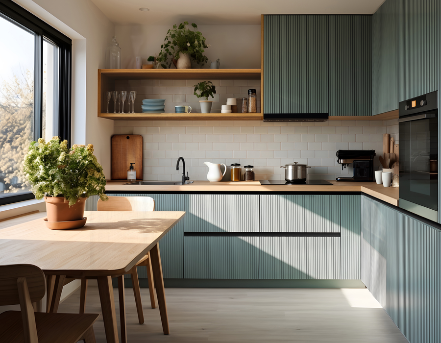 Handleless Reeded Kitchen Door By NMB Kitchens and Bathroom.