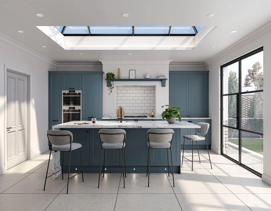 Showcasing our Stanhope Kitchen Door Range in Colonial Blue NMB Kitchens and Bathrooms